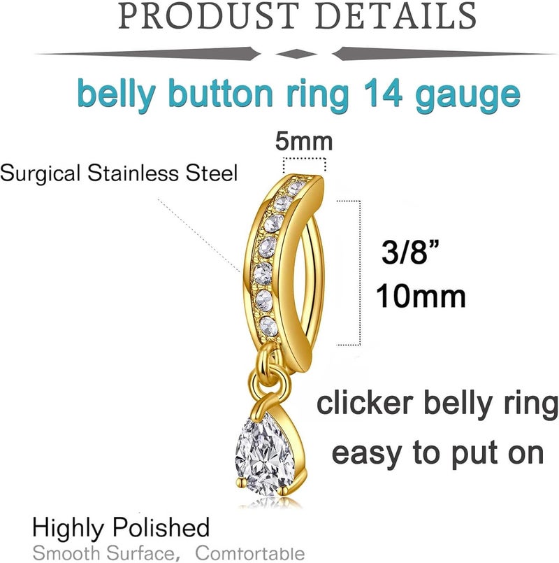 QWALIT Belly Rings - Short Bar Belly Button Rings in Surgical Steel with Opal Stones - 6mm & 10mm - Image 2